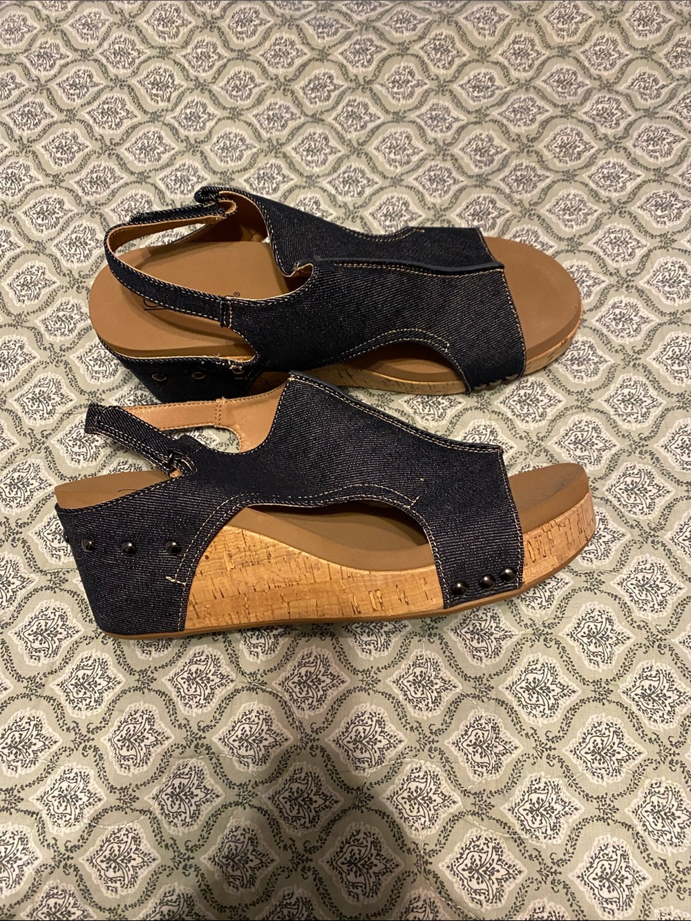 Corkys Denim Slingback Cork Wedge Sandals - Denim Blue